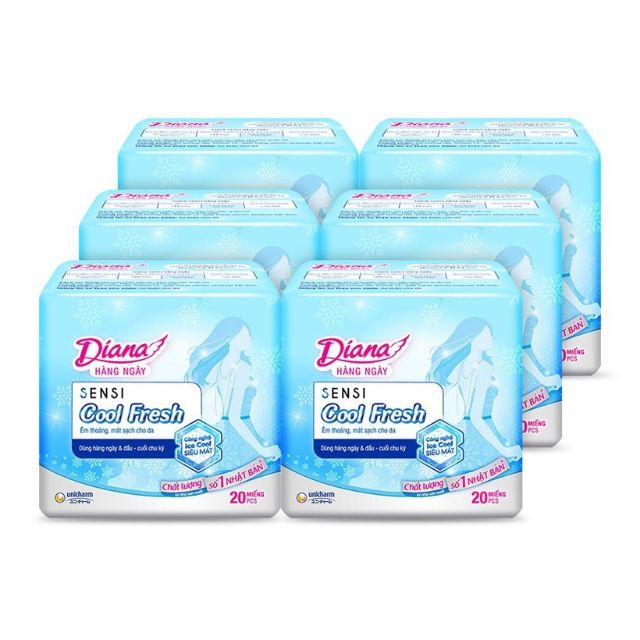 Lốc 6 gói băng vệ sinh Diana sensi cool fresh hàng ngày 20 miếng