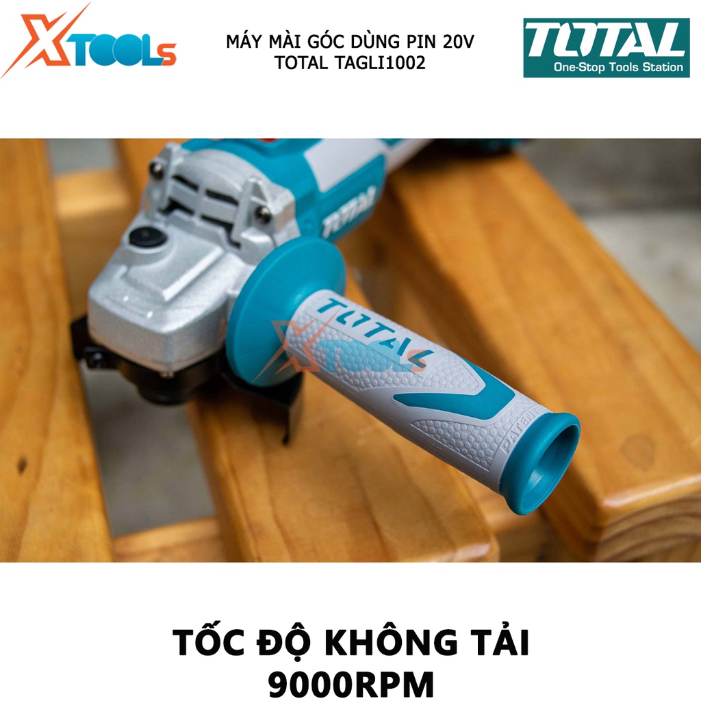 Máy mài góc KHÔNG CHỔI THAN TOTAL, điện thế 20V, đĩa cắt 100mm, cốt M10, kèm 2 pin 4.0AH và cục sạc - có bán lẻ thân máy