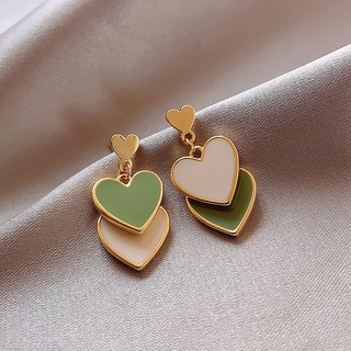 Khuyên tai nữ mặt hình trái tim màu xanh lá đào xinh xắn BT111