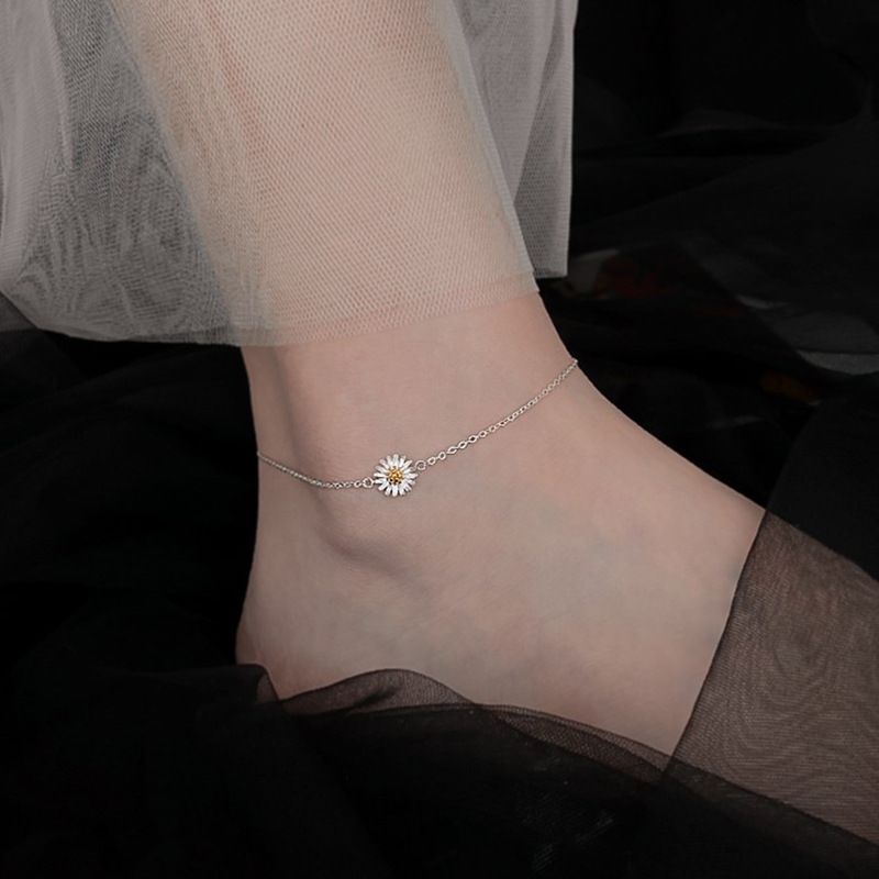 Lắc chân bạc S925 hoa cúc họa mi mảnh mai, nữ tính Vườn Trang Sức VTSLC0138