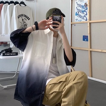 Áo Sơ Mi Tay Ngắn Dáng Rộng Màu Sắc Gradient Phong Cách Retro Hàn Quốc Cho Nam Giới