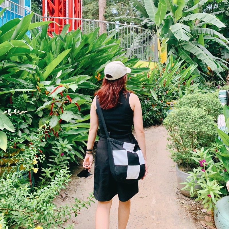 Túi đeo chéo canvas Checked Caro nam nữ