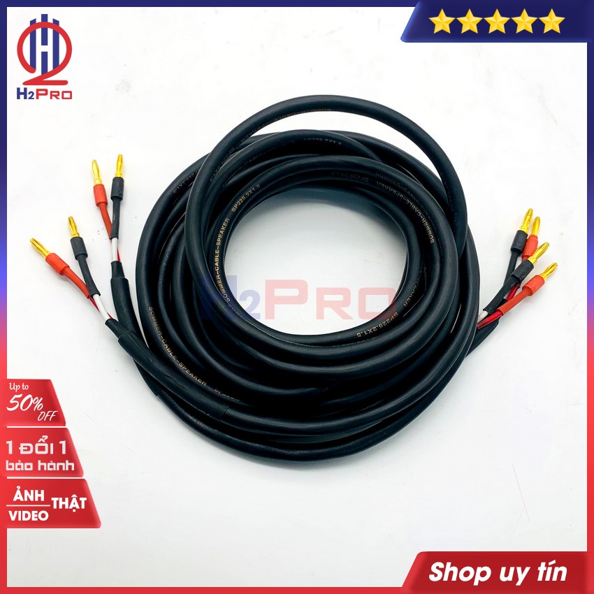 Cặp Dây Loa Sommer Đức Đầu Jack Bắp Chuối, Lõi Đồng 2X1.5Mm, 8 Đầu Dây Loa Bắp Chuối Cao Cấp Dài 2M, 3M, 5M-H2Pro Tech