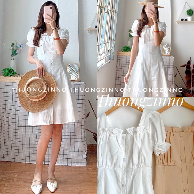 Váy cúc bọc Laly thiết kế trẻ trung mặc được hai kiểu Đầm ulzzang trễ vai