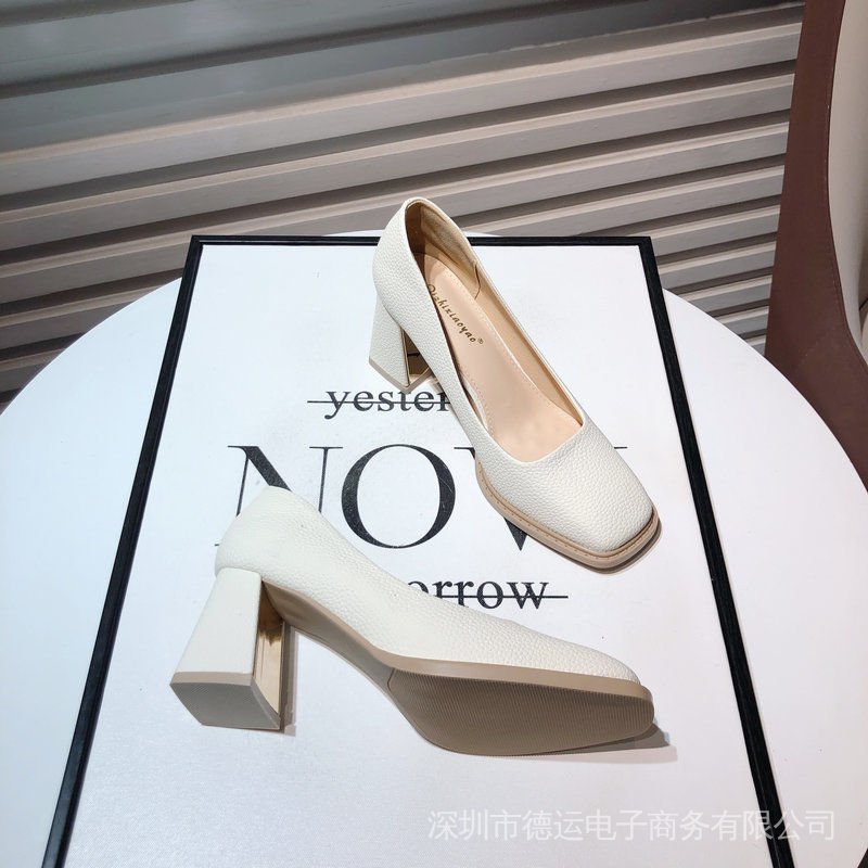 7cm Giày Cao Gót Da Mềm Mũi Vuông Phong Cách Hàn Quốc 2023 Cho Nữ