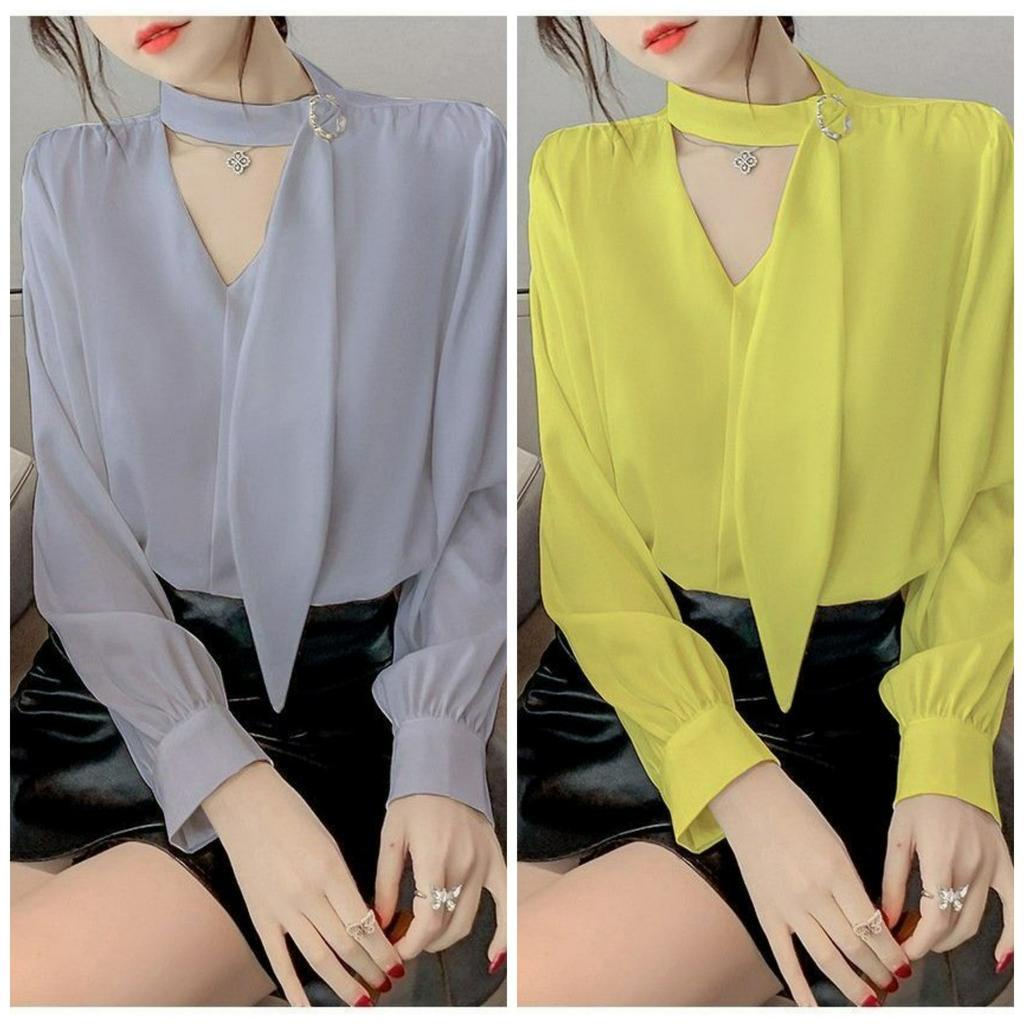 ÁO CỔ YẾM PHỐI PHỤ KIỆN TAY DÀI SÀNH ĐIỆU