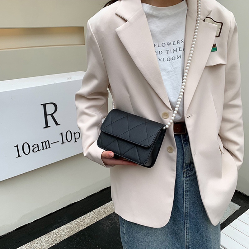 Túi đeo chéo IELGY màu trơn họa tiết đường may hình thoi đơn giản thời trang cổ điển dành cho nữ