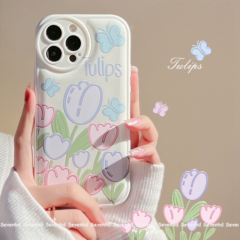 Ốp Điện Thoại Mềm Hình Hoa Tulip Mắt To Cho iPhone 14 13 12 11 Pro Max X XR Xs Max 8 7 6 6s Plus SE 2020