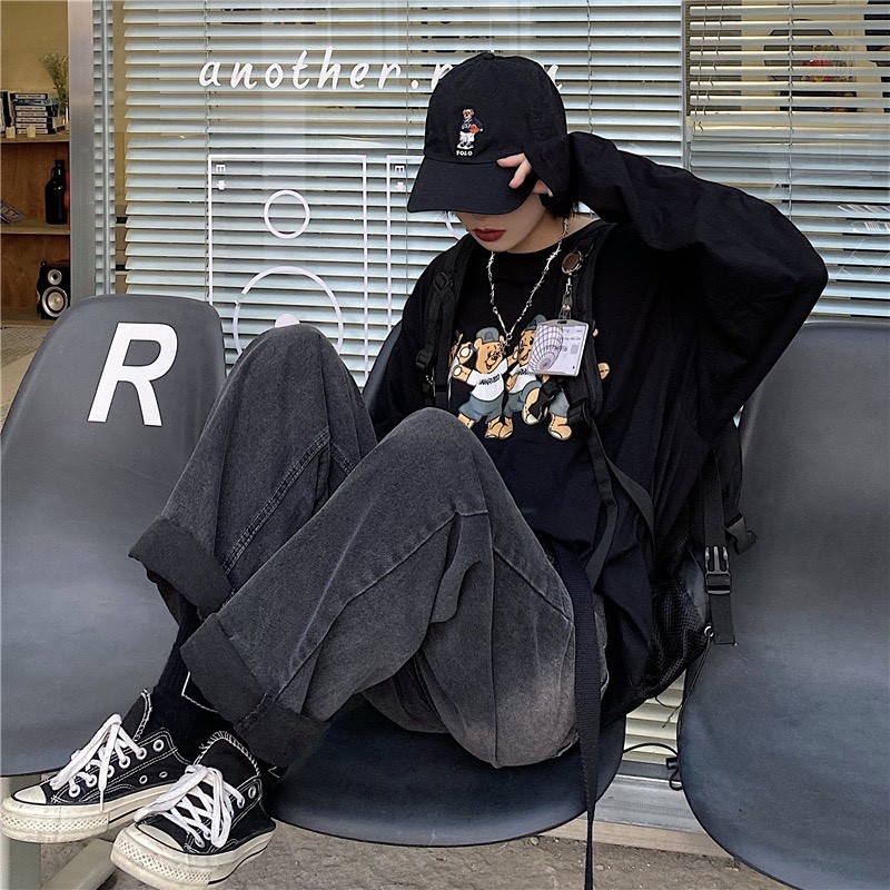 Quần Jeans Ống Rộng QJ002/ Ống Suông Lưng Cao Qua Rốn BigSize - Không Giãn - ĐEN TRƠN / ĐEN RÁCH 1 GỐI [TIEMDOJEAN] | BigBuy360 - bigbuy360.vn