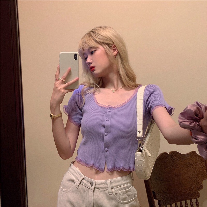 Áo croptop ôm Maoshop len tăm ngắn tay kiểu ulzzang Hàn Quốc - C37