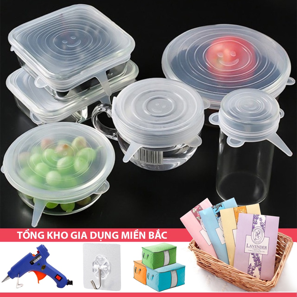 Set 6 Nắp Silicon S6 Đậy Tất Cả Đồ Hộp, Cốc, Bát, Thố, Đĩa Thức Ăn Cho Tủ Lạnh (Loại 1 - Dùng Được Lò Vi Sóng)