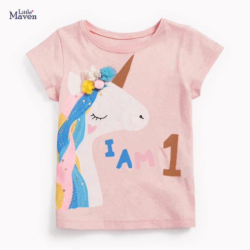 Áo phông ngựa Pony cho bé gái diện hè 2021 - Chính hãng Little Maven 100% Cotton