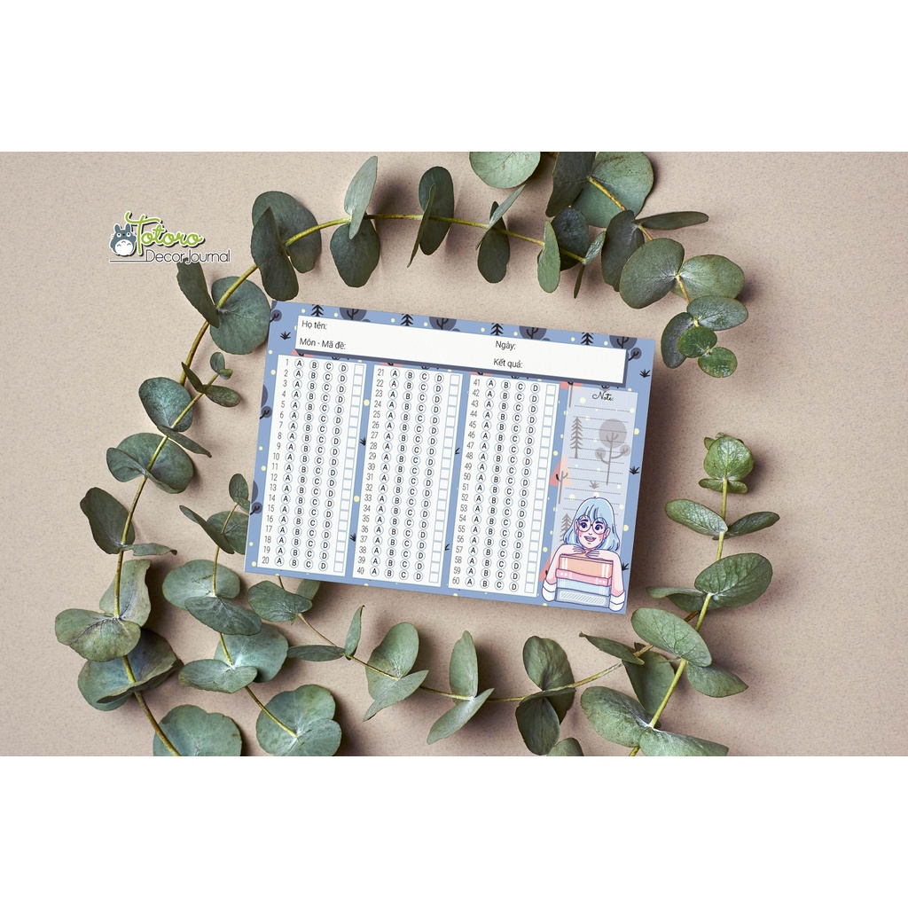 Sét 20 tờ giấy khoanh trắc nghiệm cực xinh khổ a6 và a5 shop totoro thiết kế