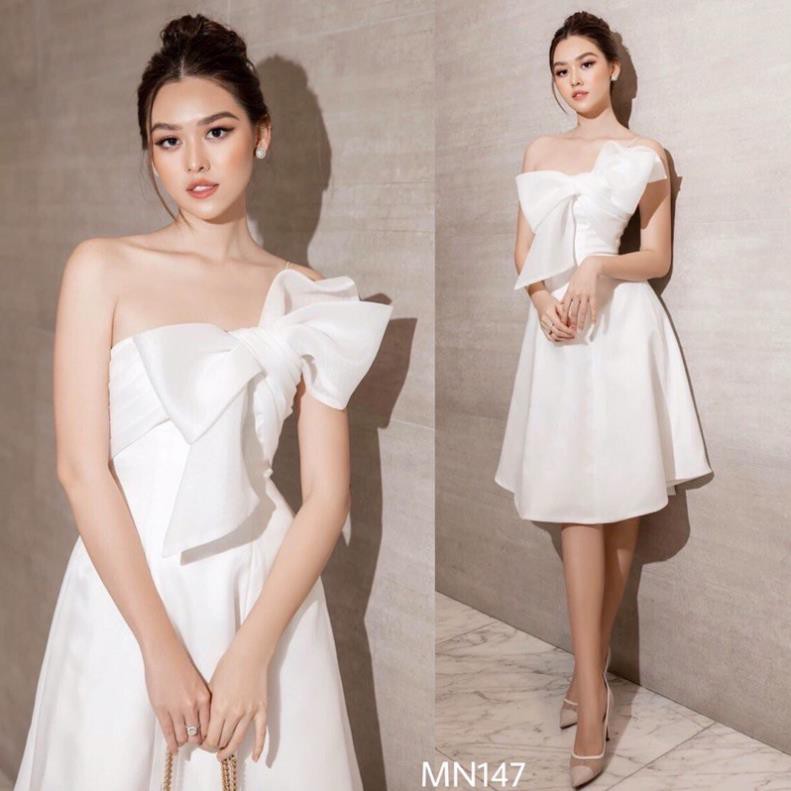 Đầm dự tiệc | Váy dự tiệc | Váy trắng xoè nơ ngực Taffta lụa | Váy sang trọng (Có đệm ngực) N147 | BigBuy360 - bigbuy360.vn
