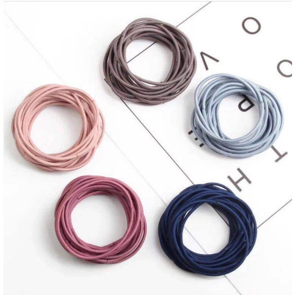 Set 100 Dây Chun Buộc Tóc Trơn Nhiều Màu Kèm Túi Zip Cho Bạn Gái