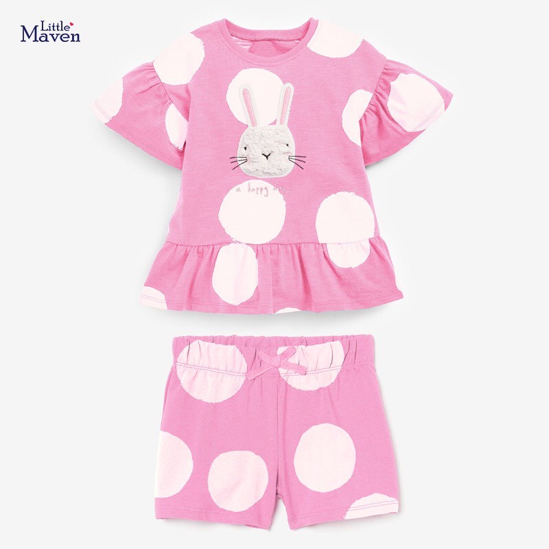 Bộ cotton ngắn tay bé gái chính hãng Little Maven cho bé từ 2 -7 tuổi