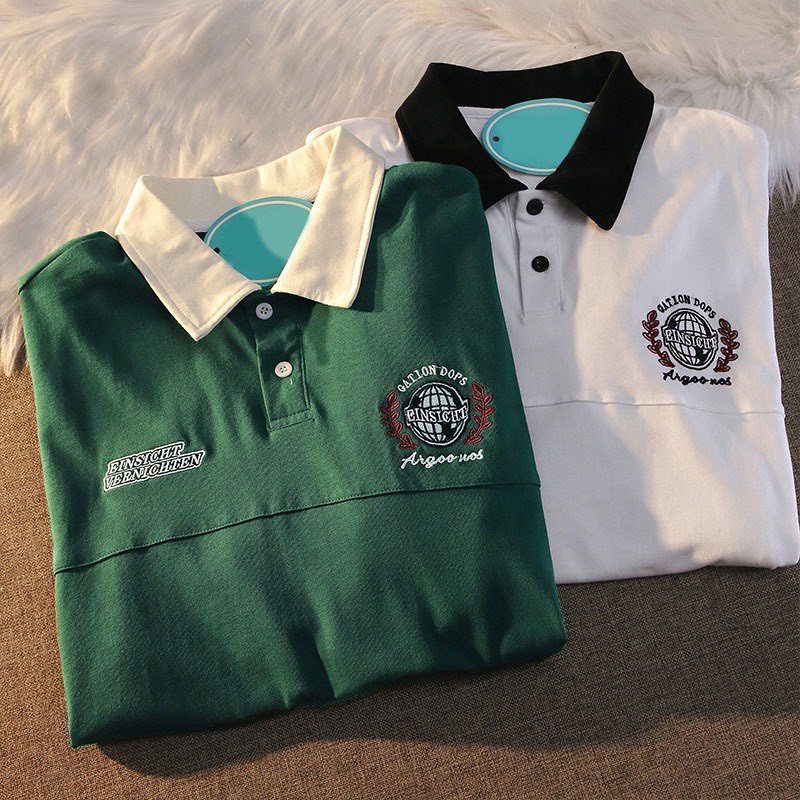 Áo Thun Polo Nam Nữ  Form Rộng Phối Cổ Thêu Ngực Vải Dày Mịn Thoáng Mát Thiết Kế Thời Trang Kiểu Dáng Năng Động