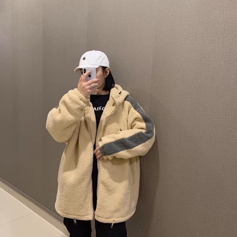 Áo khoác lông cừu sọc tay trần bông Ulzzang oversize unisex siêu đẹp siêu chất 🧡