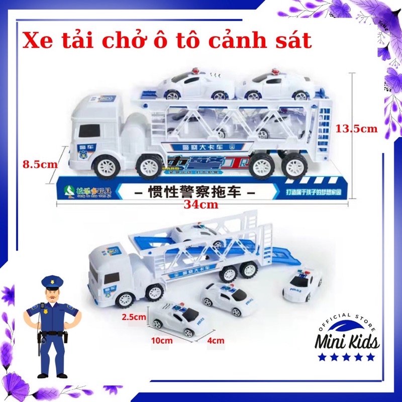 Ô tô đồ chơi trẻ em - Bộ Xe tải chở xe cảnh sát - quà tặng bé