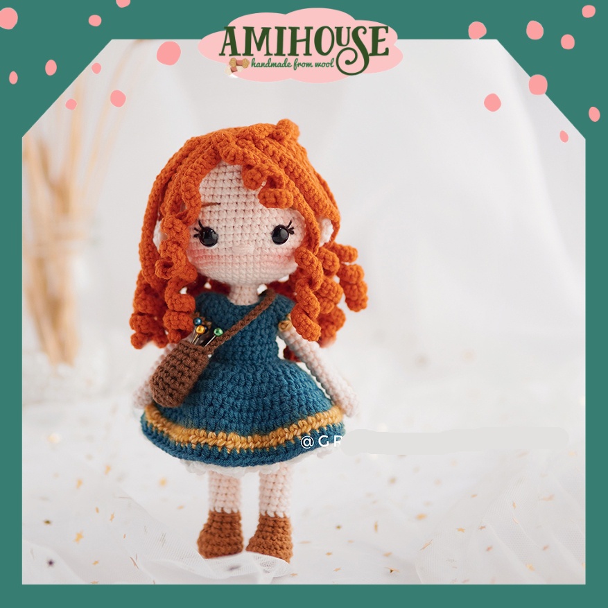 Búp bê Tóc Đỏ bằng len móc handmade cho bé, Búp bê bằng len móc, 100% sợi cotton - Ami House
