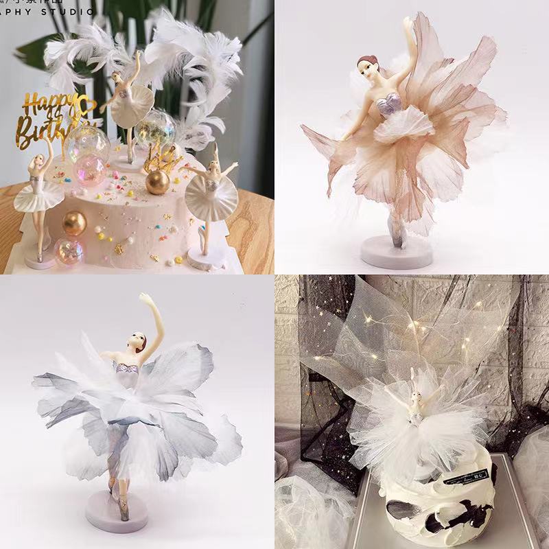 Set phụ kiện trang trí bánh kem hình vũ công Ballet hoạt hình 3D tùy chọn dành cho trẻ em