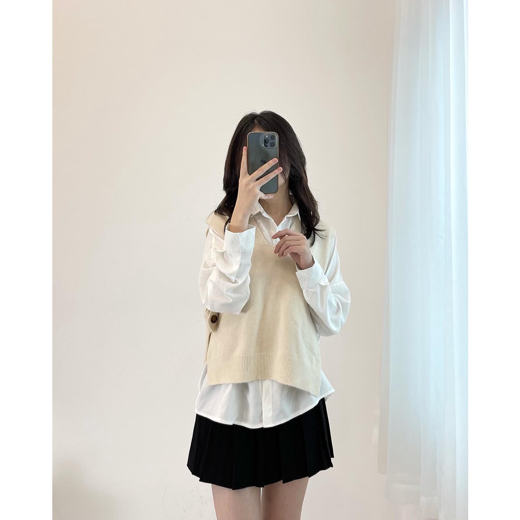 (FREESHIP) Áo gile trơn cúc sườn 2 bên hàng quảng châu cao cấp