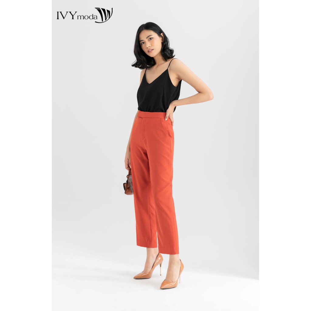 [NHẬP WABRTL5 GIẢM 10% TỐI ĐA 50K ĐH 250K ]Quần dài nữ cạp lệch đỏ cam thiết kế IVY moda MS 22M6366