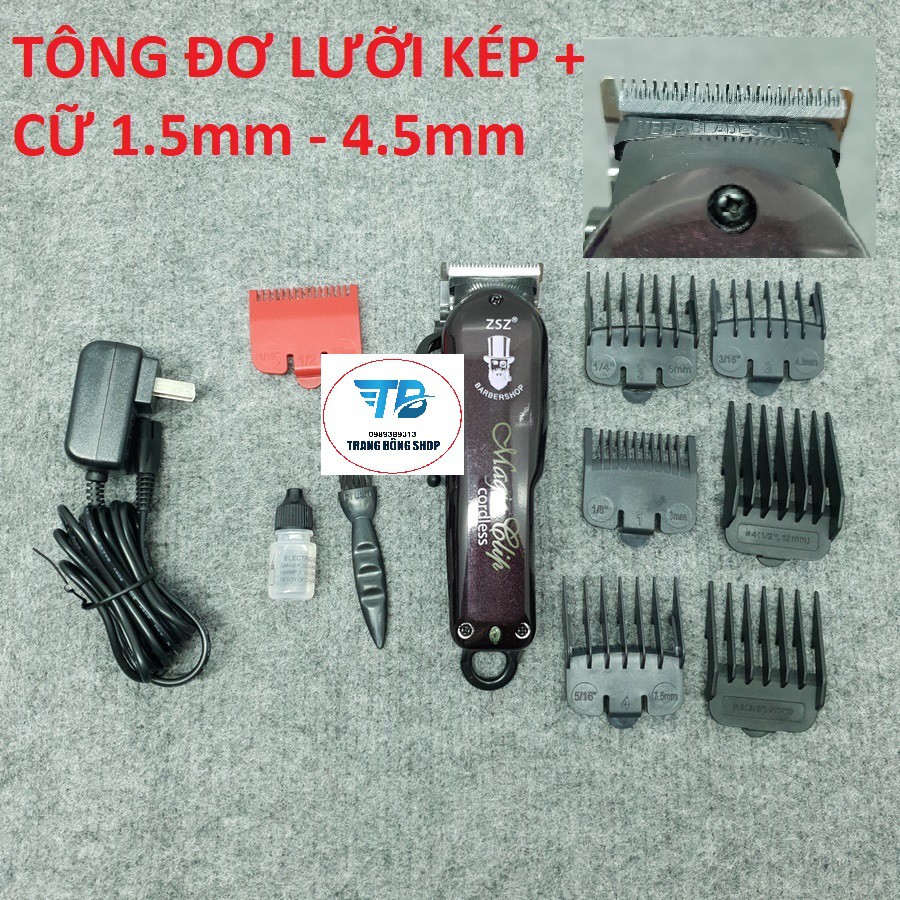 Tông đơ cắt tóc không dây chuyên nghiệp Barber Magic Clip ZSZ - Lưỡi Kép