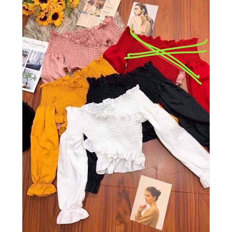 Áo bẹt vai kate nhún đắp chéo | BigBuy360 - bigbuy360.vn