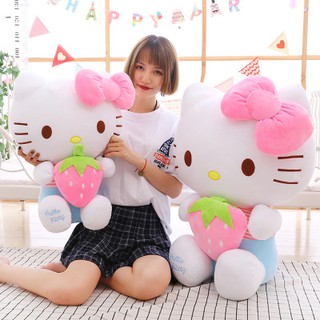 GẤU BÔNG KITTY ÔM DÂU SIZE 30CM