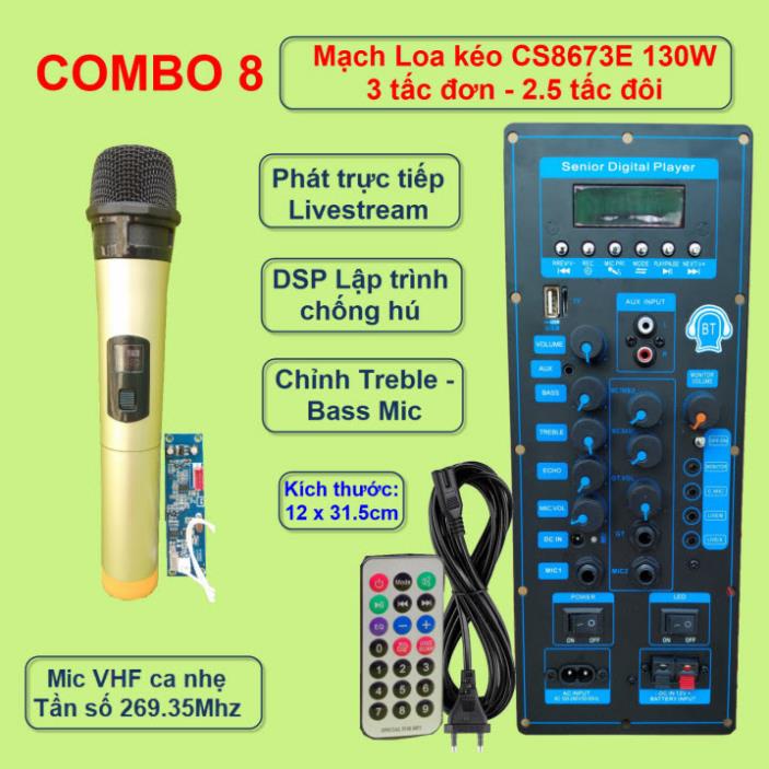 Mạch loa kéo CS8673E 130W LIVESTREAM - DSP lập trình chống hú, chỉnh Bass Treble Micro kèm Micro