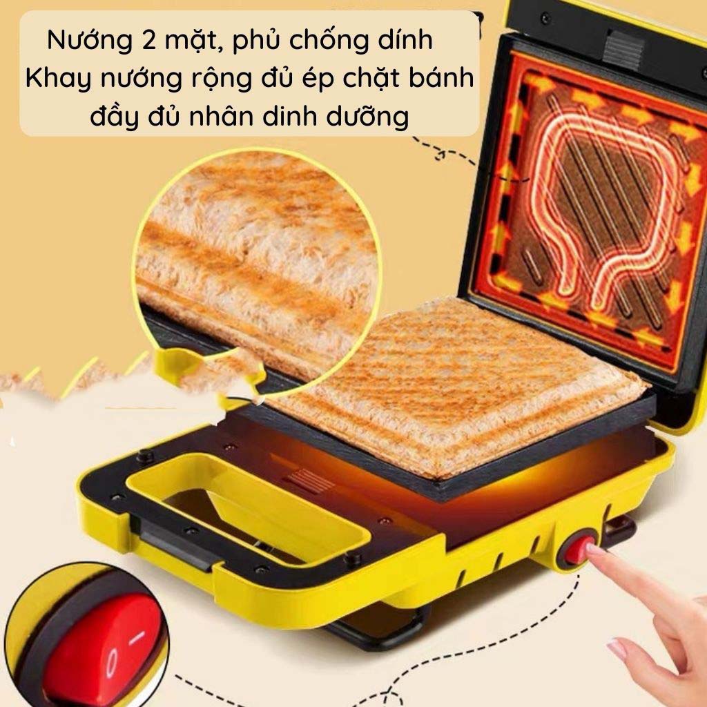 Máy Nướng Bánh Mì Sandwich Midea Pikachu Kẹp Waffle Kèm Khuôn Chống Dính Phân Phối Chính Hãng Bởi VikiHouse