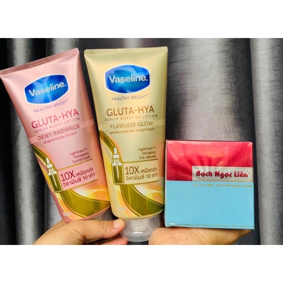 [Combo siêu trắng] Vaseline Gluta Hồng ban đem  và Kem body bạch ngọc liên dưỡng ẩm da nuôi dưỡng làn da trắng hồng