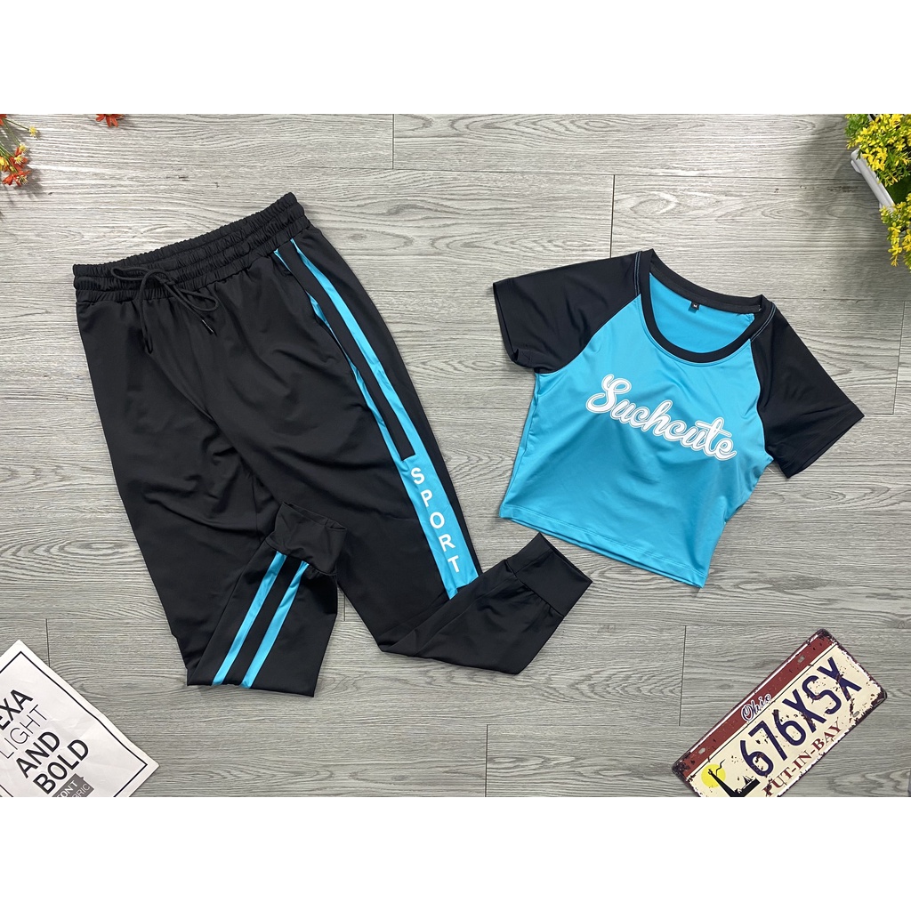 [ XẢ KHO ] Bộ Thể Thao Nữ Thun Co Giãn 4 Chiều Tập Gym Yoga Ecrobic