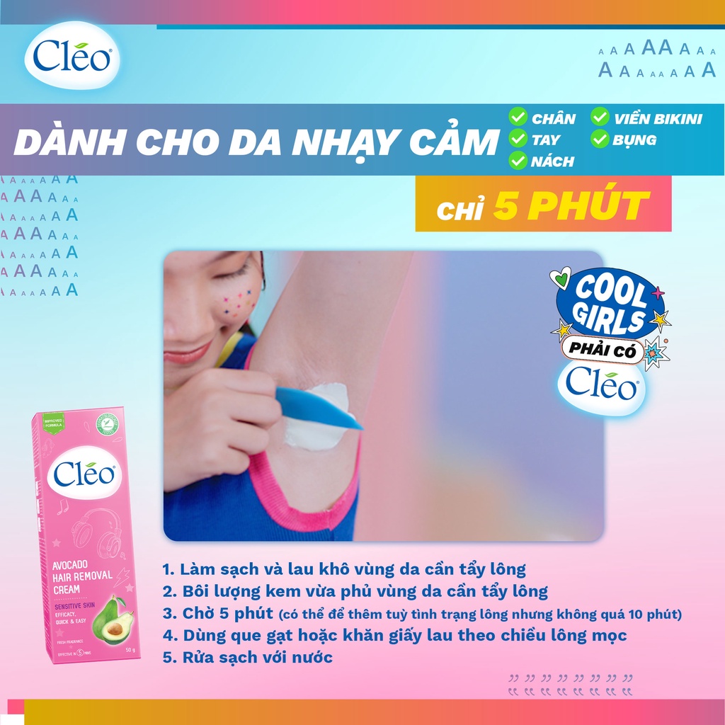 Kem Bơ Tẩy Lông Cho Da Nhạy Cảm Avocado Hair Removal Cream Sensitive Skin Cléo 50Gr