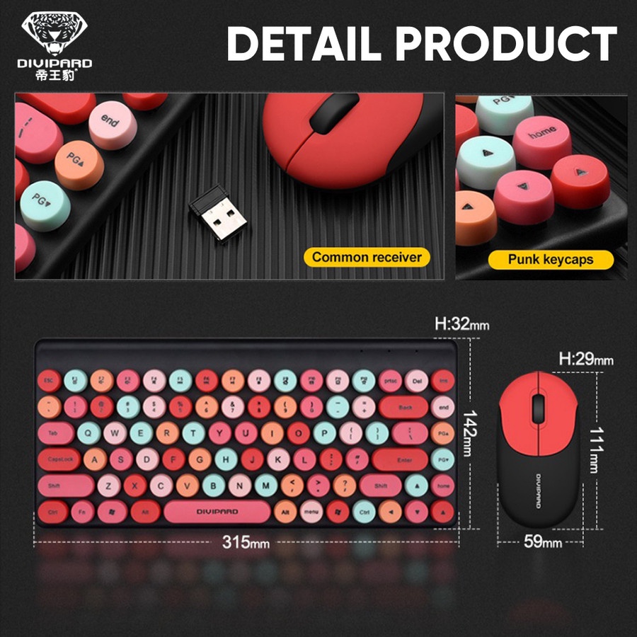 Bộ phím chuột không dây Wireless Divipard KM510 nút tròn 87 Key - tích hợp 12 phím multimedia  Nhất Tín Computer