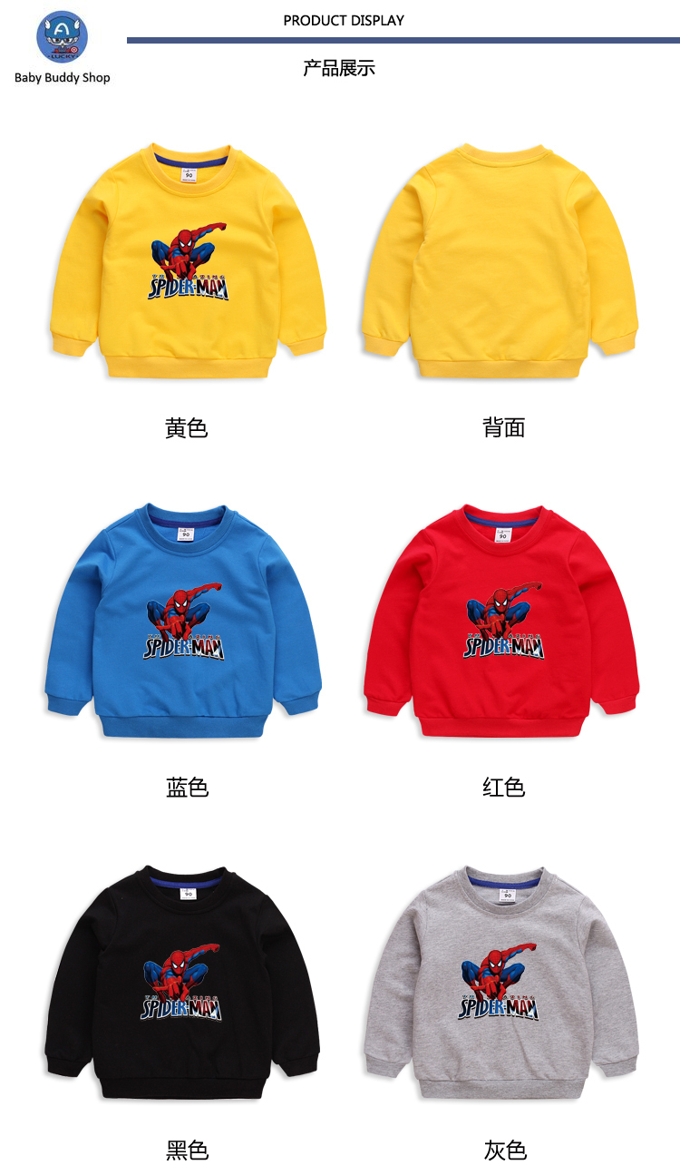 Áo sweater tay dài in hình người nhện 10 màu lựa chọn dành cho bé