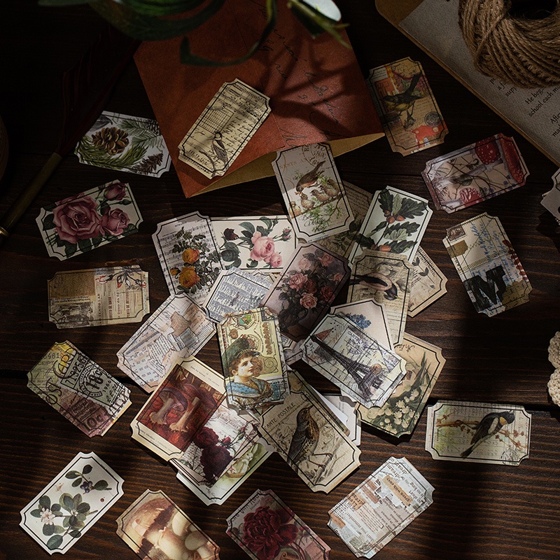 Set 40 miếng dán trang trí sổ tay phong cách Vintage