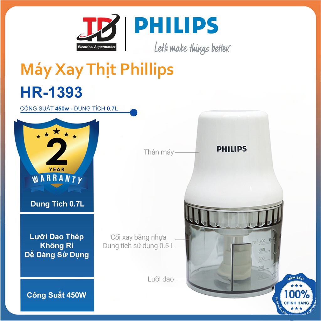 Máy xay thịt Philips HR1393 - Công Suất 450W - Bảo Hành Chính Hãng 24 Tháng