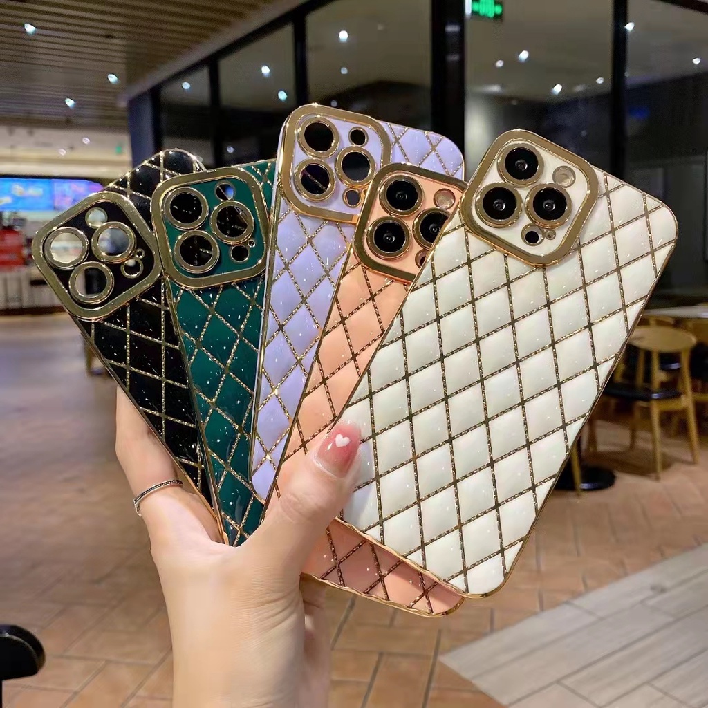Ốp Điện Thoại Mềm Mạ Điện Họa Tiết Kẻ Ô Cho Iphone 13 Pro MAX 12 11 Pro MAX XS XR 8 7 Plus
