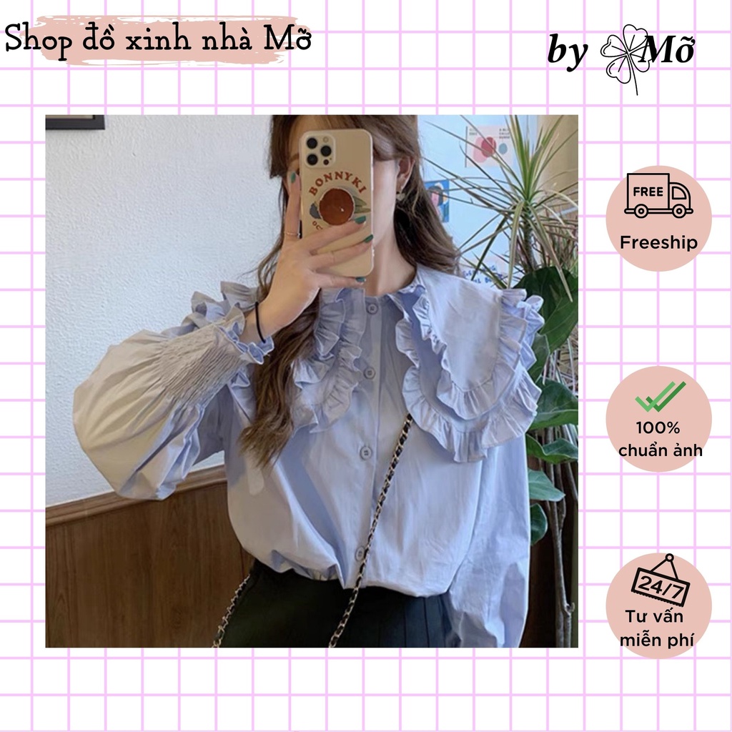 Áo sơ mi cổ bèo chất đũi mềm 2 màu phong cách ulzzang vintage hàn quốc siêu xinh