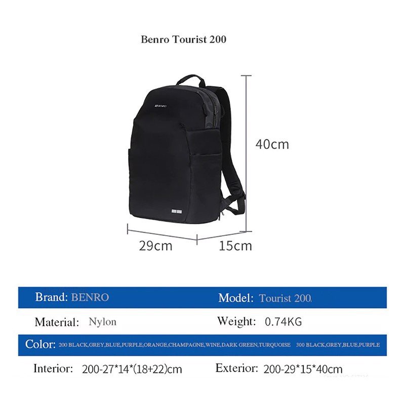 Benro Tourist 200 - Balo Máy Ảnh Cao Cấp Cho Du Lịch, Dã Ngoại, Chống Nước, Siêu Bền