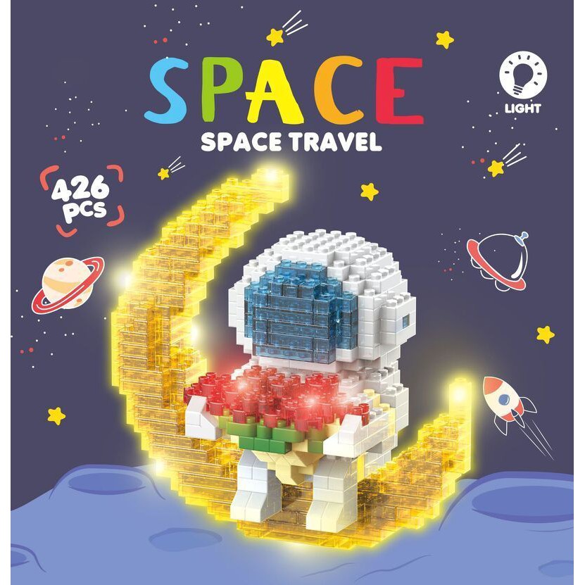 Bộ đồ chơi xếp hình Lego phát sáng Phi Hành Gia ngồi trên trăng
