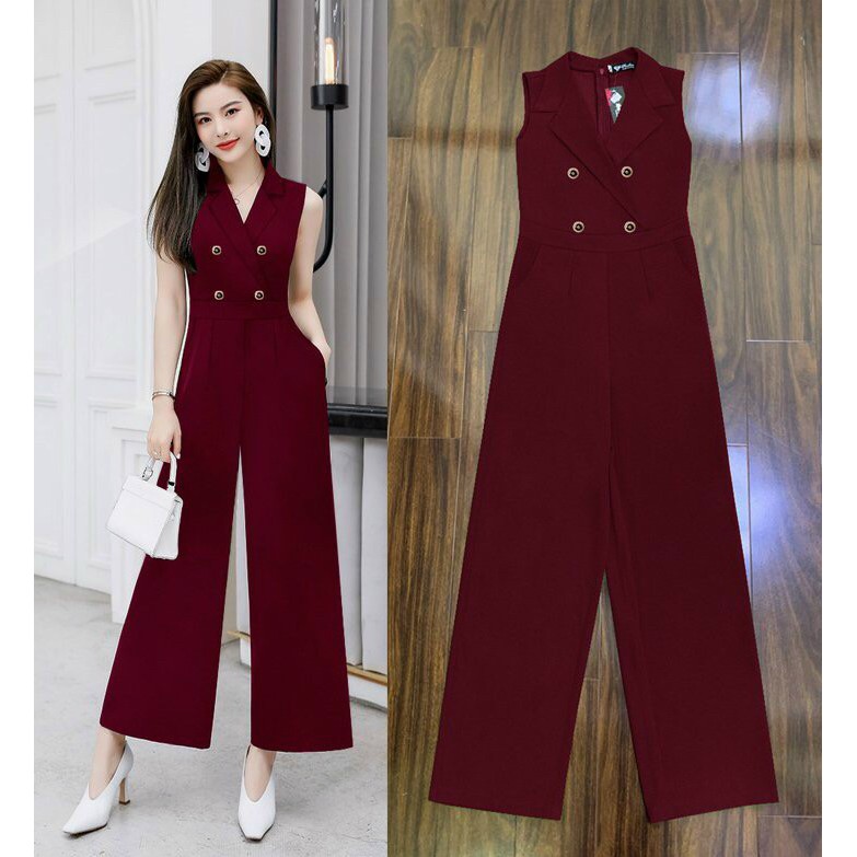 Jumsuit Nữ 💝FREESHIP💝 Jum dài ống suông cổ vest phối 4 nút dây kéo lưng xinh xắn J1114 | WebRaoVat - webraovat.net.vn