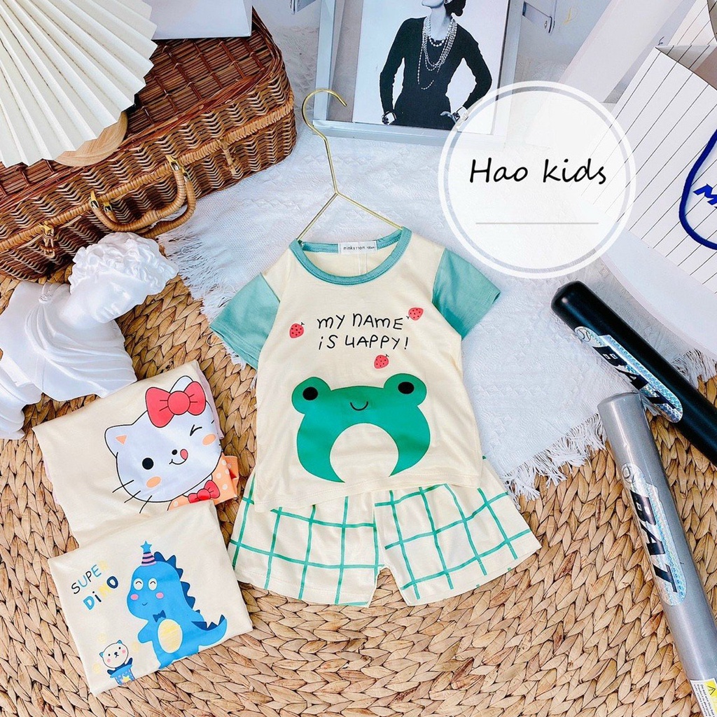 Bộ thun lạnh Minky cộc tay hoạt hình quần kẻ