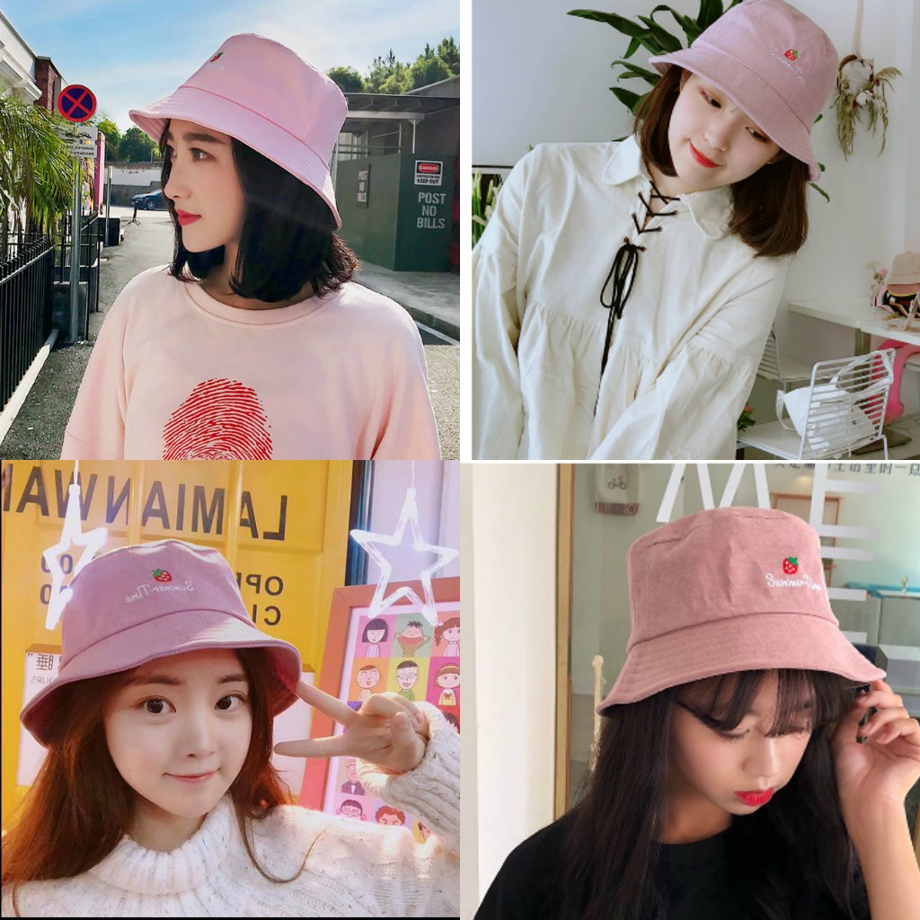 Mũ Ulzzang Summer Time icon Dâu Tây ( Mũ Bucket Dâu Tây )