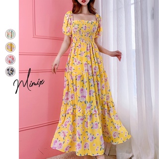 Đầm maxi hoa tay ngắn họa tiết hoa hồng mimix bj3215
