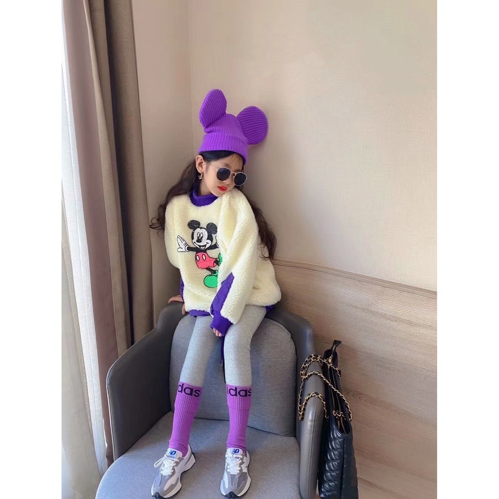 Mũ trùm đầu cotton dệt kim thiết kế tai chuột Mickey đáng yêu dành cho trẻ em