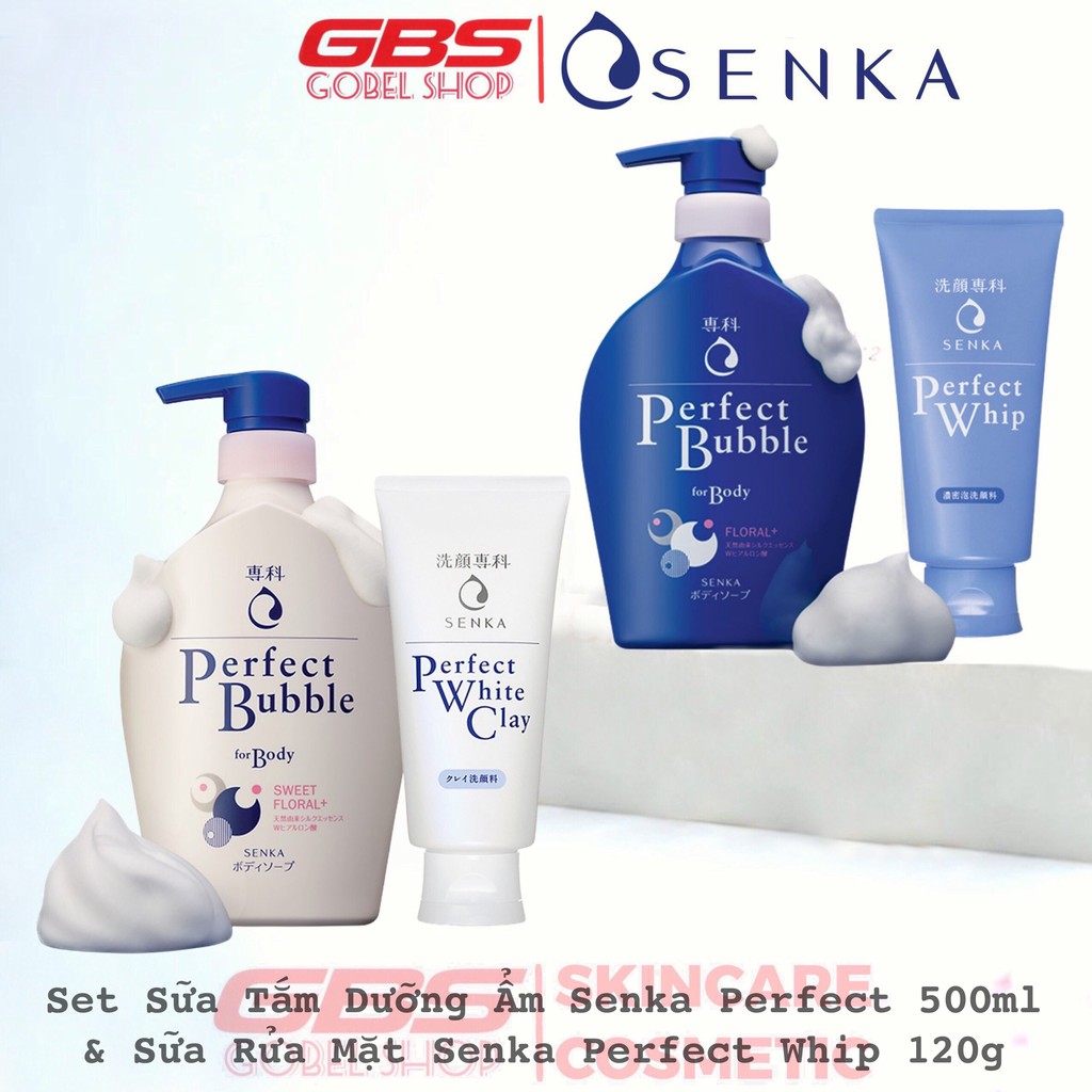 Hộp Quà Senka Sữa Tắm Dưỡng Ẩm Senka Perfect 500ml & Sữa Rửa Mặt Senka Perfect Whip 120g