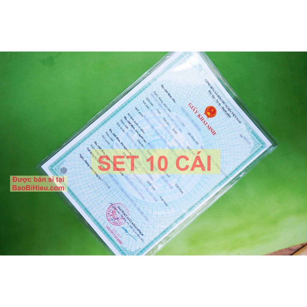 COMBO 10 Túi đựng GIẤY KHAI SINH, ĐĂNG KÝ KẾT HÔN và GIẤY TỜ KHỔ A4 bằng PVC dẻo trong có nắp đậy, Mã SP: 10B167